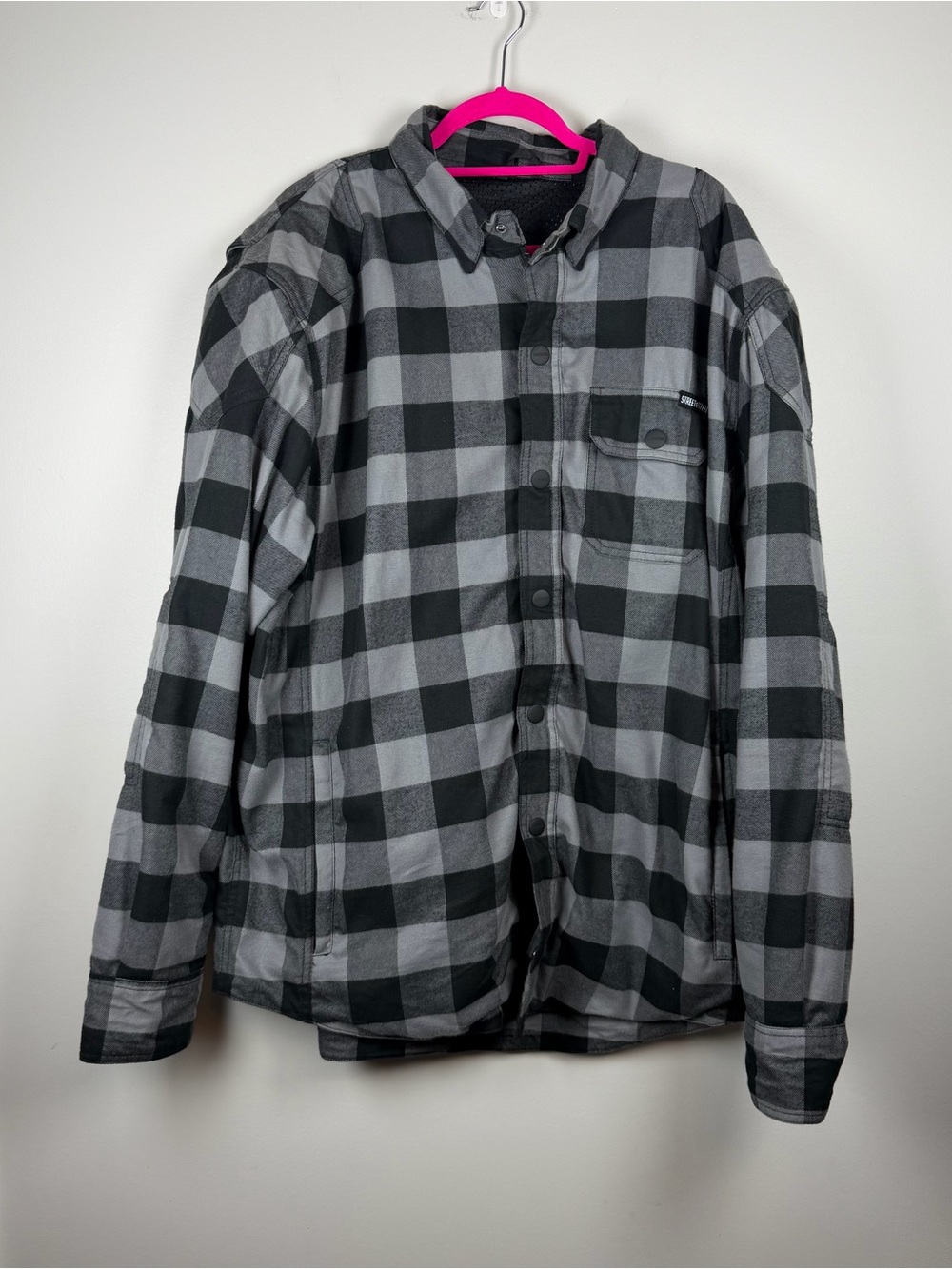 Street & Steel Mission Moto Riding Shirt Black Grey 2XL Flannel Buffalo Shacket